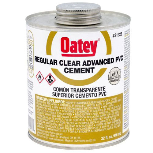 OATEY PVC CEMENT REG ADVANCED 1QT CLEAR 31928